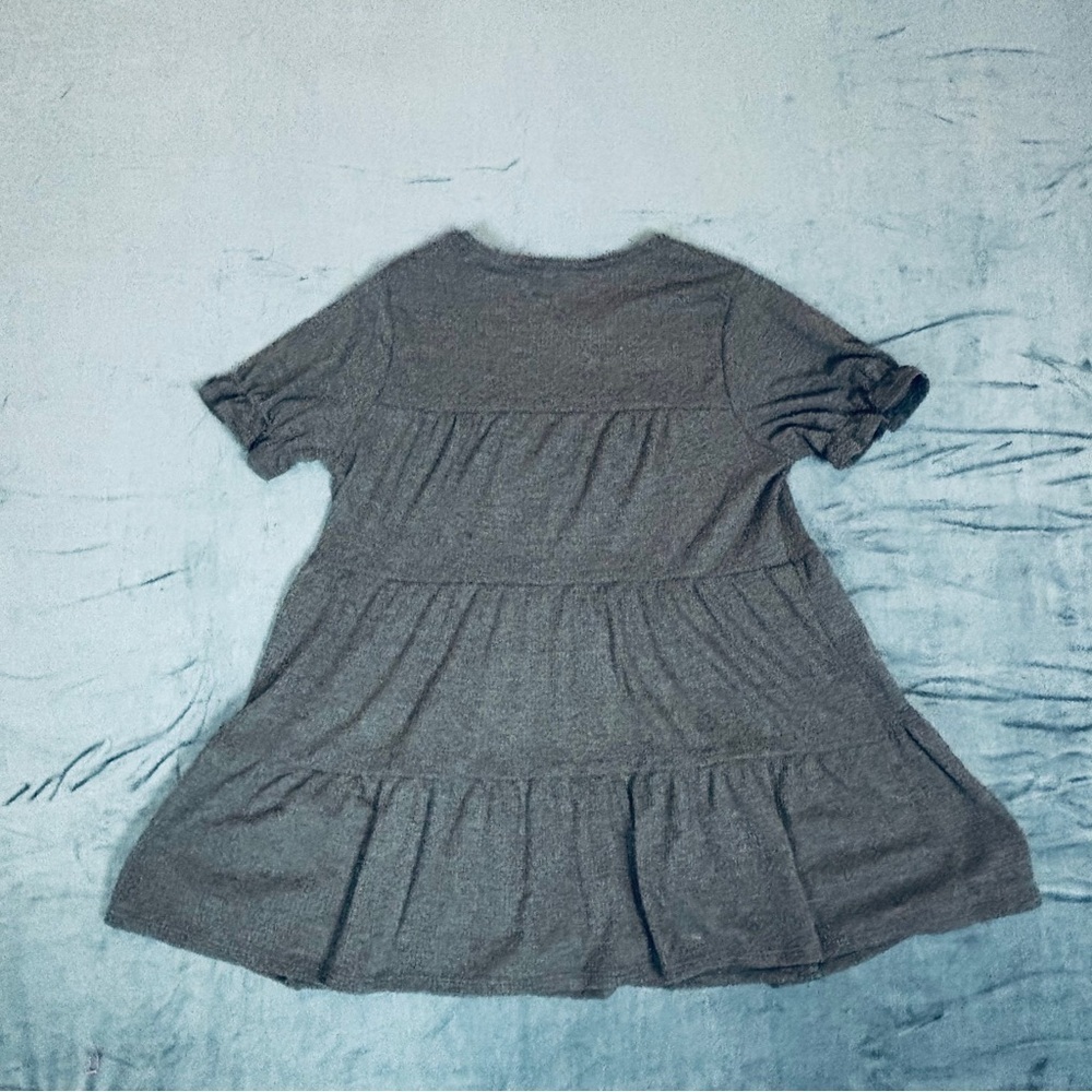 Perfect Peach Oversized Casual Gray Ruffled Sleeve Tiered Mini Dress/Top Sz Sm - Picture 4 of 7